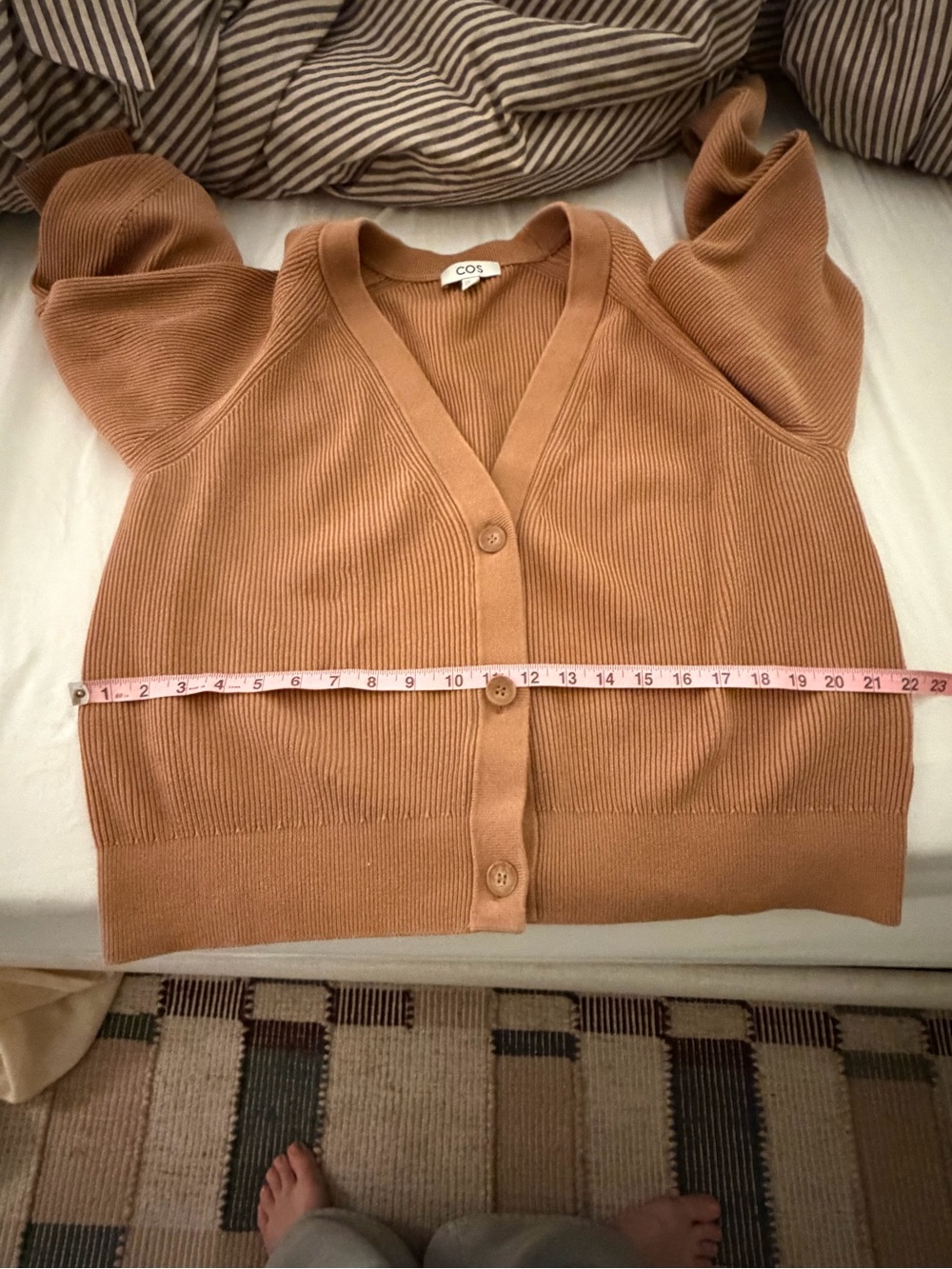 COS Camel Ribbed V-Neck Button-Front Cardigan - Picture 6 of 9